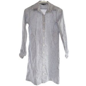 Brooks Brothers White Blue Navy Pinstripe Stripe Long Sleeve Shirt Blouse Dress